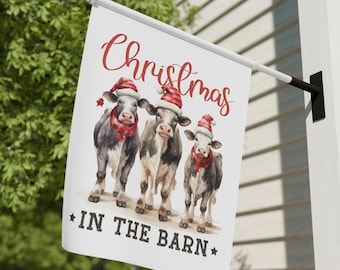 Christmas in the Barn Yard Banner, Cow Christmas Yard Sign, Funny Cow Yard Flag, Christmas Cows Gifts, Popular Cows, Popular Barnyard Gifts
