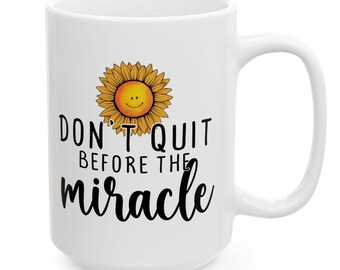 Motivational Ceramic Mug, Inspirational Encouraging Miracle Cup, 15oz Coffee Tea Gift, Positive Quote Office Kitchen Decor, Expect Miracles