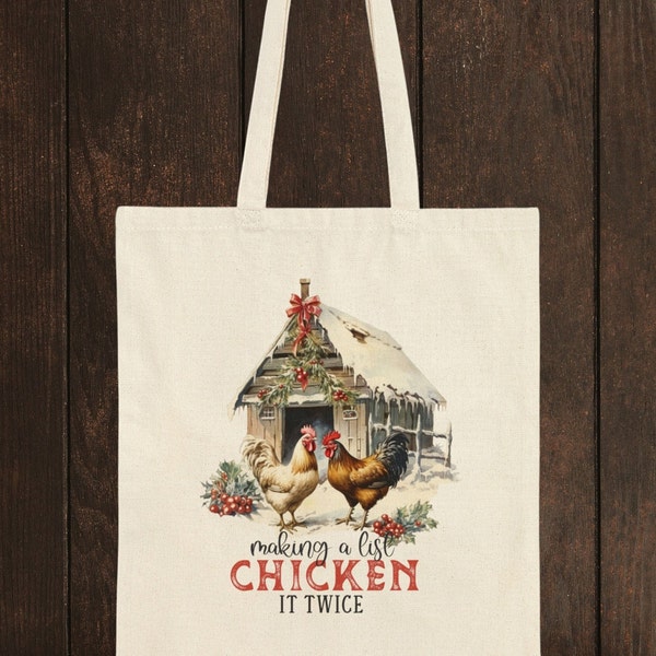 Christmas Chicken Cotton Canvas Tote Bag, Best Selling Tote, Most Popular Shopping Bag, Unique Christmas Bag, Unique Gift, Trending on Etsy