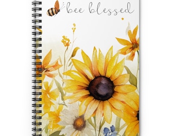 Bee Blessed Christian Spiral Notebook with Ruled Lines 6x8 Most Popular Religious Christian Gift Best Selling Notebook Bumble Bee Be Blessed