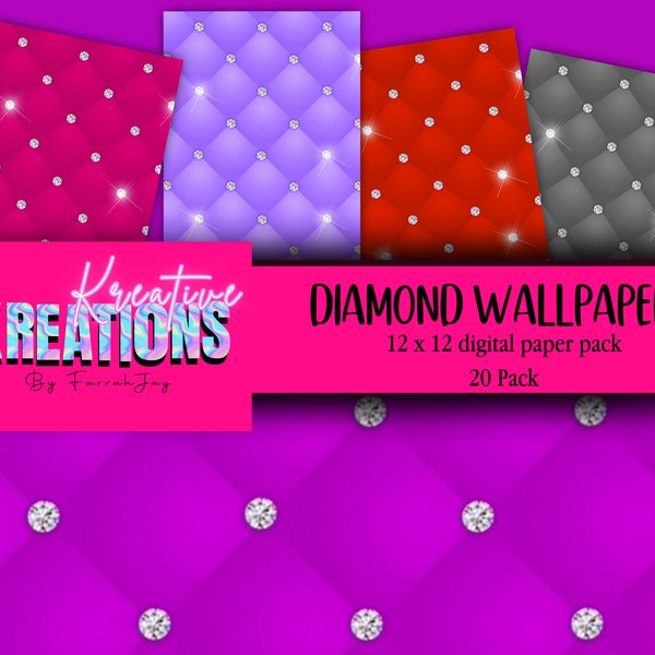 Diamond Tufted Digital Paper Background Diamonds Colorful Luxury Silver Diamond