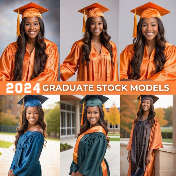 African American, Grad Models, PNG files, digital downloads, Graduation, Mock-ups, Cap & Gown , ORANGE, Stock Photos, Melanin, Black Models