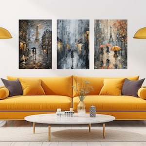 Unique Triptych- Rainy day in Paris. 1,2,3
