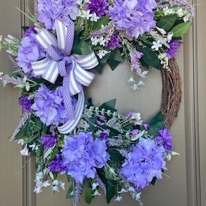 Spring Floral Wreath, Lavender Hydrangea Wreath, Summer Grapevine Door Decor, Wedding Gift, Everyday Decor, Pantry Hanging Door, Entryway