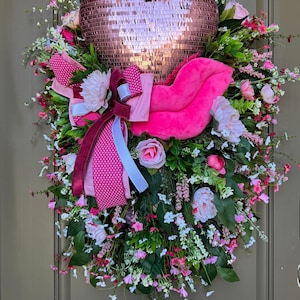 Valentine’s Day Wreath with Sequin heart, Pink floral door decor, Romantic Rose Wreath, Handmade Gift for Her, Front Door Decoration,