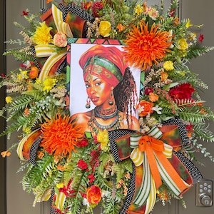 Afrocentric African Queen Wreath: Juneteenth Heritage Decor
