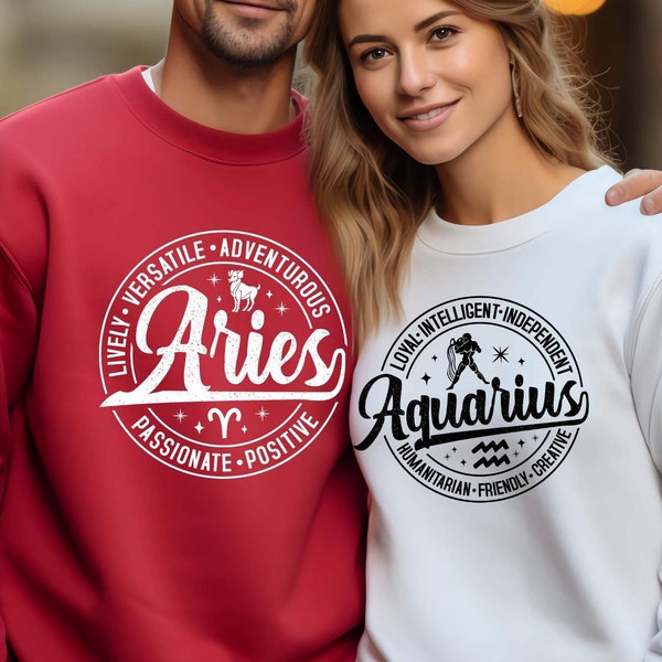 Custom Zodiac Couples Matching  Sweatshirt, Couple Matching Shirt Gift, Best Couple Gift Shirt, Astrology Couple Shirts, Gift for Couples