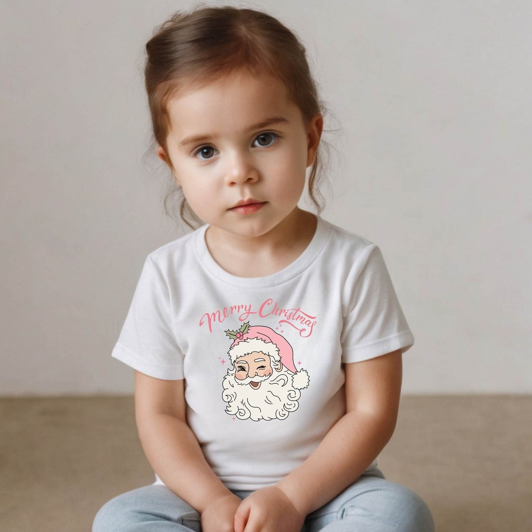 Christmas Toddler Shirt With Retro Pink Santa Toddler Girl Etsy