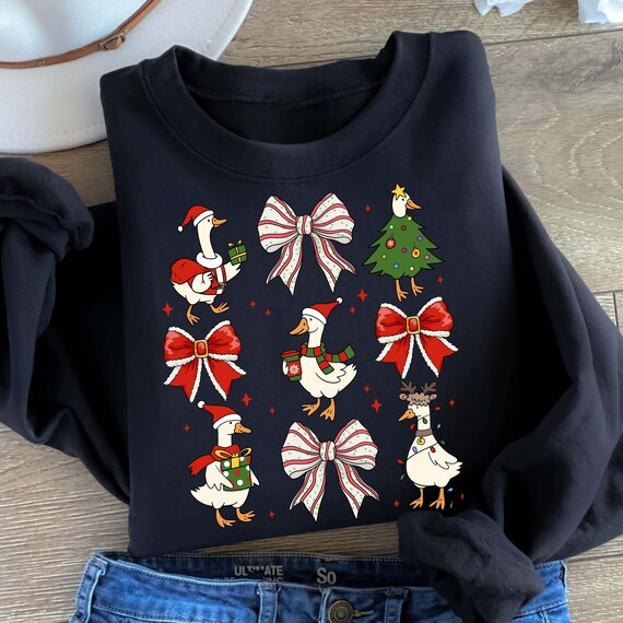 Christmas Goose Sweatshirt, Cute Goose Shirt, Christmas Symbols Shirt, Christmas Pajamas with Goose