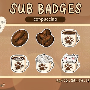 Cute Coffee Cat Sub/Bit Badges for Twitch