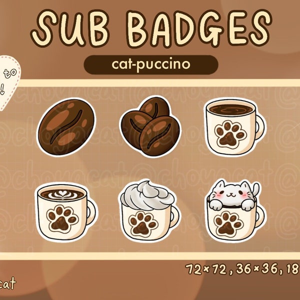 Cute Coffee Cat Sub/Bit Badges for Twitch