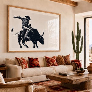 Gothic Western Bull Rider Print - Minimalist Rodeo Wall Decor