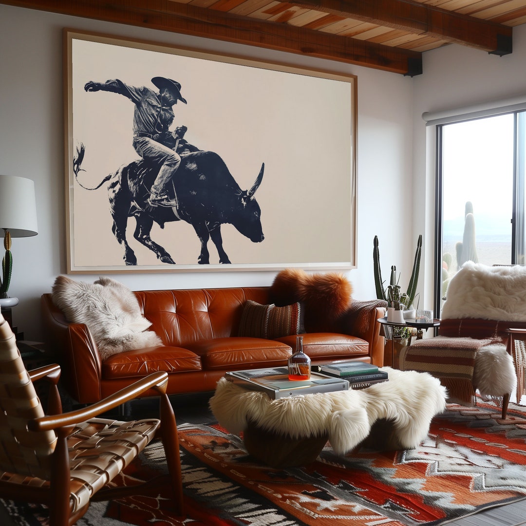 Cowboy Bull Rider Art Print | Gothic Western Rodeo Decor | Minimalist ...