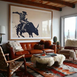 Gothic Western Bull Rider Print - Minimalist Rodeo Wall Decor