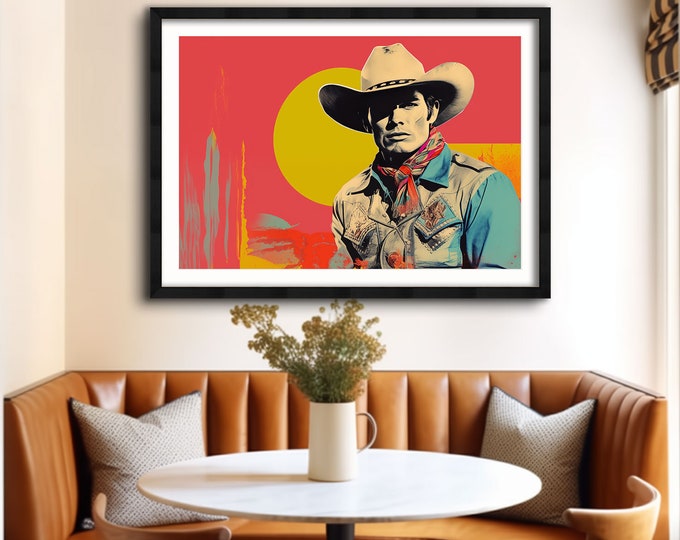 Western Cowboy Pop Art Print, Cowboy Art, Western Framed Wall Print, Southwestern Style, Wyoming Art, Rodeo Photo, Horizontal