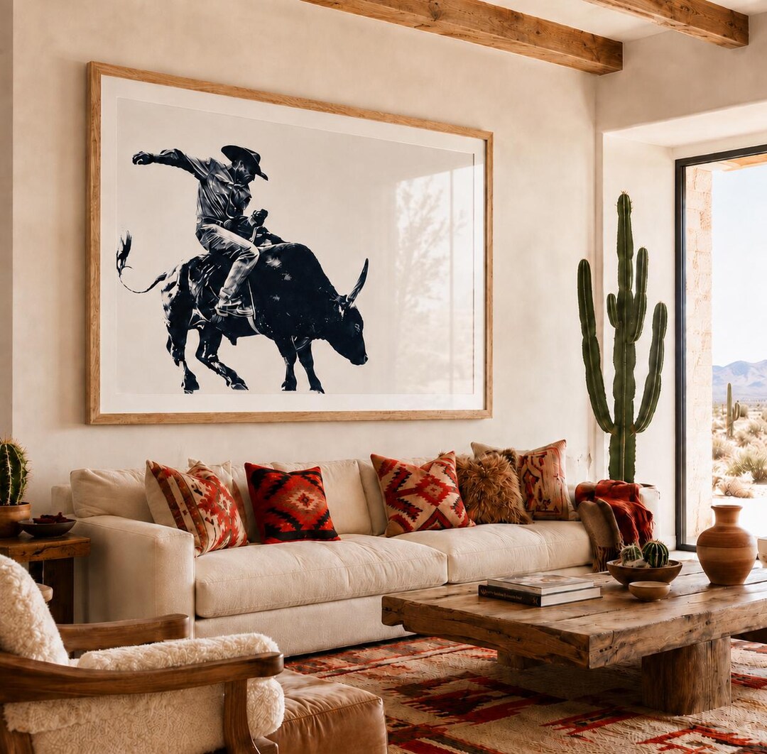 Gothic Western Bull Rider Print - Minimalist Rodeo Wall Decor - Etsy