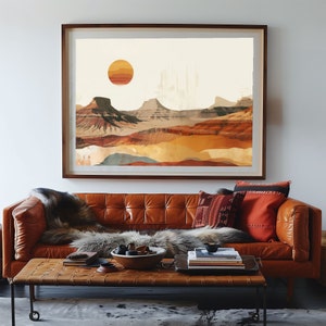 Southwestern Landscape Wall Art, Arizona Desert, Boho Decor, Colorful Bright Poster, Monument Valley, Oil Painting Print, Horizontal