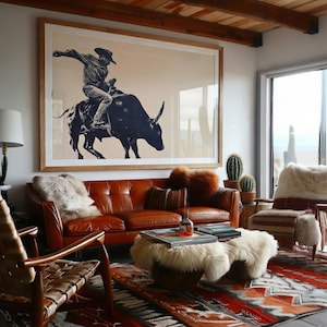 Gothic Western Bull Rider Print - Minimalist Rodeo Wall Decor