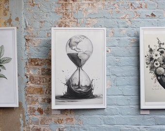 Dystopian Art, World of Time, World Art, Hourglass Art, Time Art, Wall Art, Home Decor, Printable Art, Instant Download
