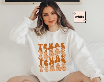 Retro Texas Game Day Sweatshirt, Texas College Football Shirt, Hook 'em Horns Groovy Football Crewneck, Texas Football Lovers Sweater