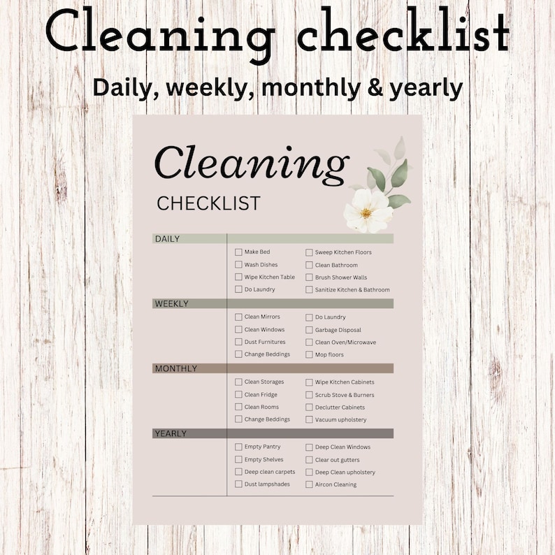 Cleaning Checklist Daily Weekly Monthly Yearly - Etsy