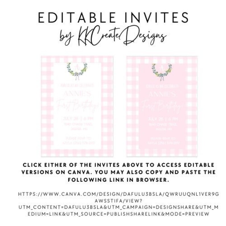 Pink Gingham Editable Birthday Invitations - Etsy