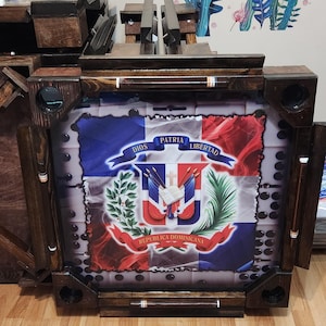 PRE ORDER!!! Dominican Handmade BIG Domino Table. All wood with Folding legs. Domino Tile Border.