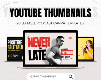 20 miniatures YouTube modifiables pour les podcasteurs Modèles Canva modifiables Designs pour Canva Modèles de conception faciles à modifier