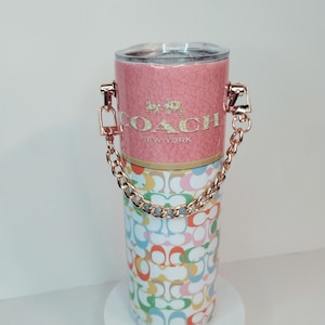 Vaso con cadena para bolso, diseño de doble pared de acero inoxidable.