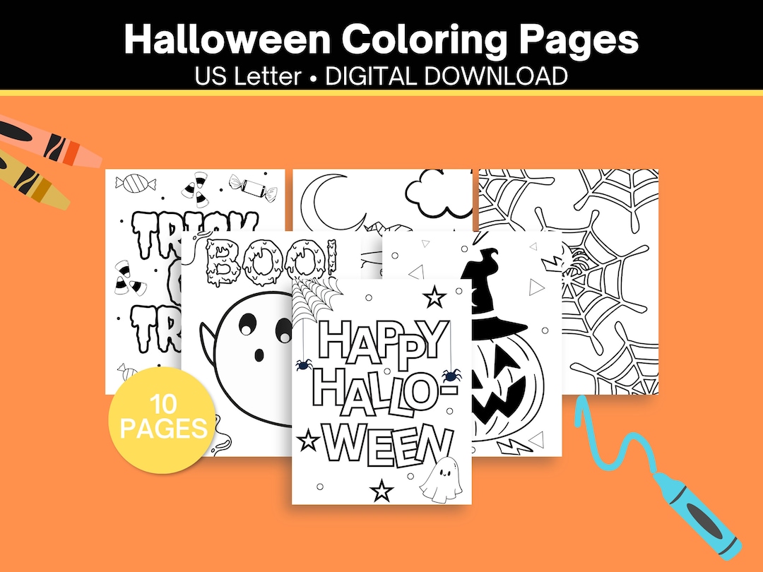 Printable Halloween Coloring Pages Halloween Party Activity - Etsy ...