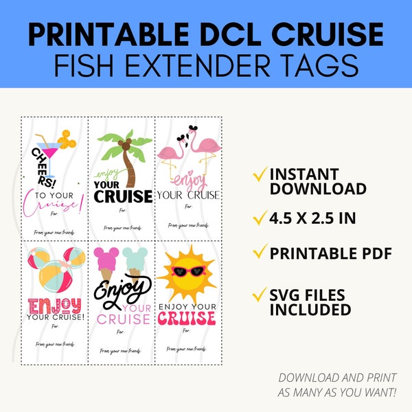Printable Gift Tags - DCL Cruise Fish Extender Tags, Pixie Dust Tags, Spring Break Caribbean Tropical Cruise, Vacation Magic Mouse
