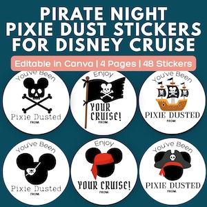 Disney Cruise Pirate Night Pixie Dust Stickers | Personalize with Canva Template | Disney Cruise Fish Extender | Mickey Pirate | Download
