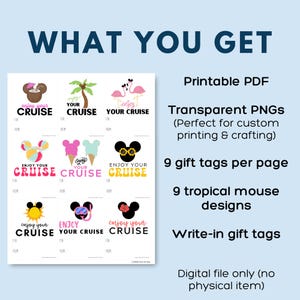 Disney Cruise Fish Extender Tags, Cruise Gift Exchange Tags Printable, Tropical Mickey Gift Tags, Print and Write, Instant Download PDF image 2