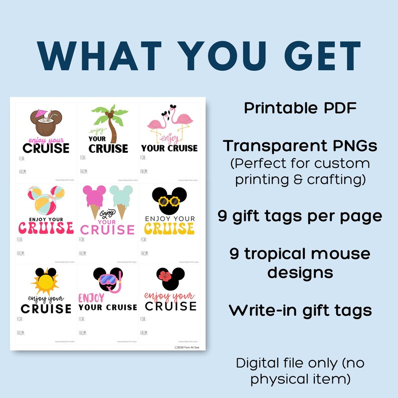 Disney Cruise Fish Extender Tags, Cruise Gift Exchange Tags Printable, Tropical Mickey Gift Tags, Print and Write, Instant Download PDF image 2