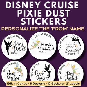Bewerkbare Pixie Dust-stickers Disney Cruise | Gepersonaliseerde cadeaulabels visverlenger | Canvas cruisestickers | Afdrukbare cirkel van 2 inch