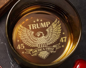 Engraved Trump 45 47 Whiskey Rock Glass - Republican Gifts, Bourbon Lover Gift