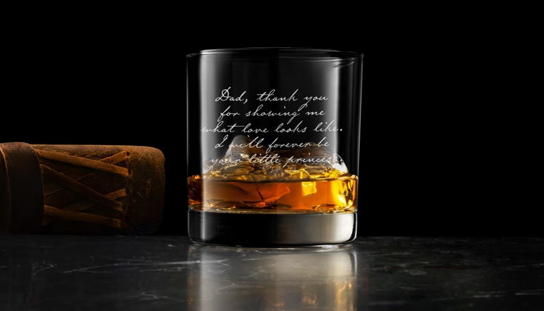 Personalized Whiskey Rock Glass, Christmas Gift for Husband, Dad, and Him, Custom Handwritten Message on Bottom image 9