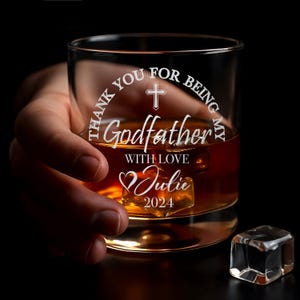 Engraved Godfather Whiskey Glass: Personalized Bourbon Rocks Lowball, Godparent Proposal