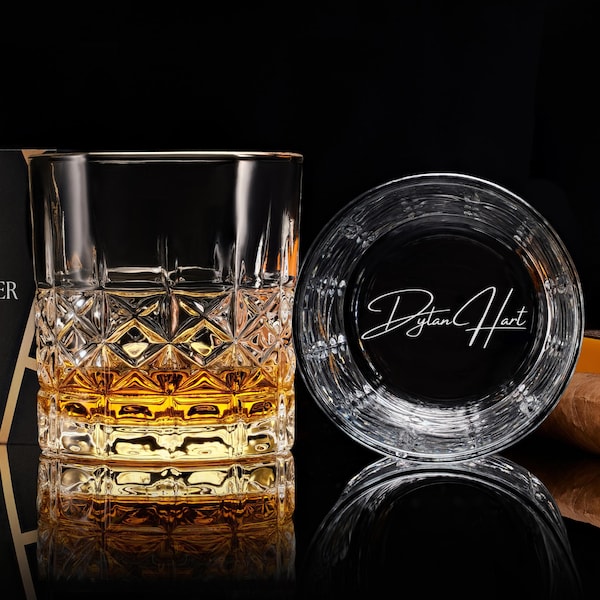 Custom Whiskey Rocks Glass with Christmas Handwriting Engraving