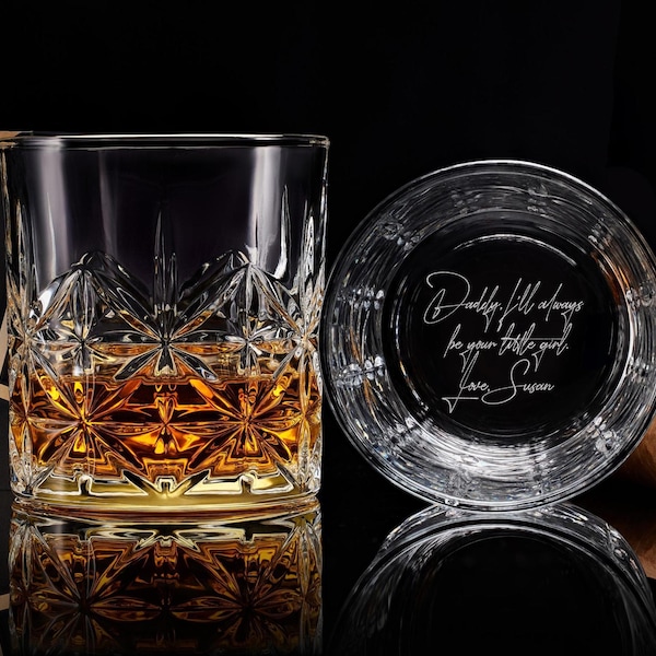 Personalized Whiskey Rock Glass, Christmas Gift for Husband, Dad, and Him, Custom Handwritten Message on Bottom
