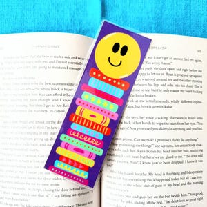 Stack Happy Face Bookmark | Cute Bookmarks | Hand drawn Bookmarks | Laminated | Gift for Book Lover | Gift for Her