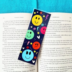 Dark Happy Face Bookmark | Cute Bookmarks | Hand drawn Bookmarks | Laminated | Gift for Book Lover | Gift for Her
