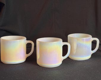 Federal Glass Moonglow Mugs – Iridescent Milk Glass Set of 3