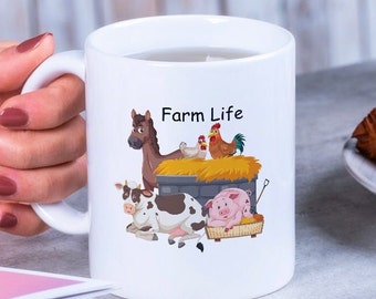 Farm animal mug, farm life cup, Farm animal mug,  gift for farmer, barnyard mug, cow coffee mug, pig coffee mug, chicken coffee mug