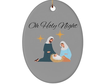 Nativity Scene Ceramic Christmas Ornament, Religious Holiday Decor