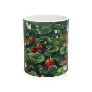 Strawberry Ceramic Mug, 11oz, 15oz - Farmhouse Kitchen Decor, Gift for Berry Lover, Red Fruit Tea Cup, Gardening Mug, Cute Summer Drinkware,