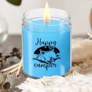 Happy camper candle, camping gift, outdoor lover gift, rv decor, camper decor, travel gift, nature lover gift, hiking gift, adventure gift