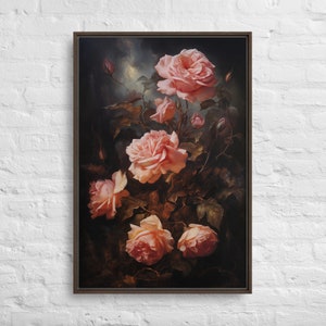Bidtheewell Moonlit Roses Framed Wall Art Print Floral Framed Large Gallery Art Floral Art Ready to Hang New House Gift Moody Art Landscape