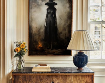 不気味な魔女のハロウィーンアートプリント、ヴィンテージスタイルの魔術装飾（デジタルダウンロード）