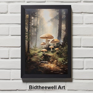 Mushroom Forest Digital Print: Moody Retro Wall Decor (Digital Download)